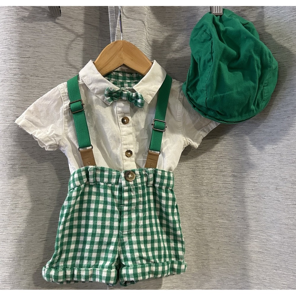 Tommy Bahama Kids infant 3 pc white romper green check shorts 0-3 Months